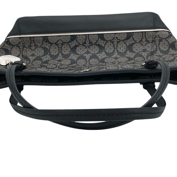 Coach Peyton Perforated Zip Top Tote F29886 Black White Signature Logo - Picture 16 of 16